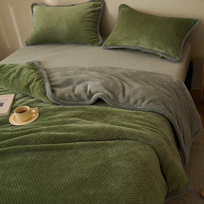 91家纺网 家纺一手货源 找家纺 早晨家纺 2025新款尚流款-提花双层毛毯【拉链款】 尚流-草绿