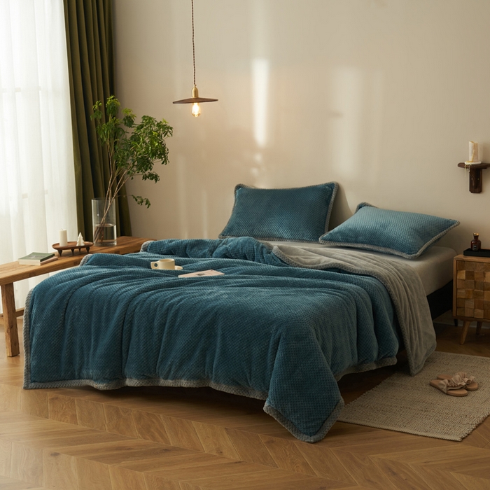 91家纺网 家纺一手货源 找家纺 早晨家纺 2025新款尚流款-提花双层毛毯【拉链款】 尚流-孔雀蓝