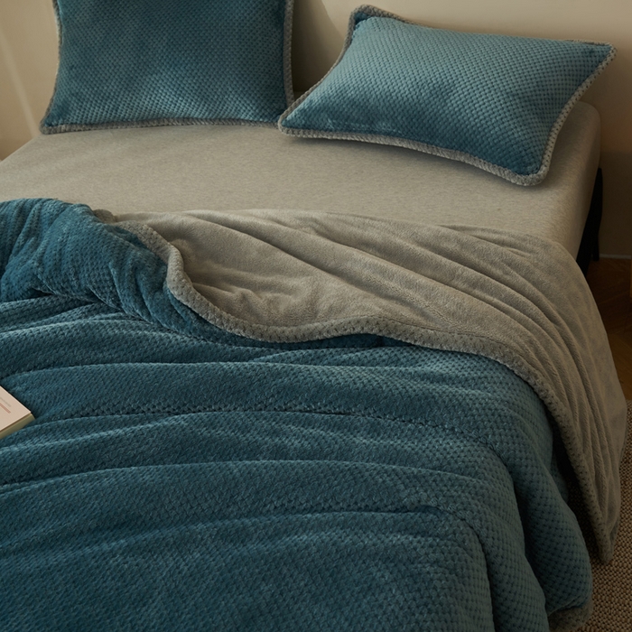 91家纺网 家纺一手货源 找家纺 早晨家纺 2025新款尚流款-提花双层毛毯【拉链款】 尚流-孔雀蓝