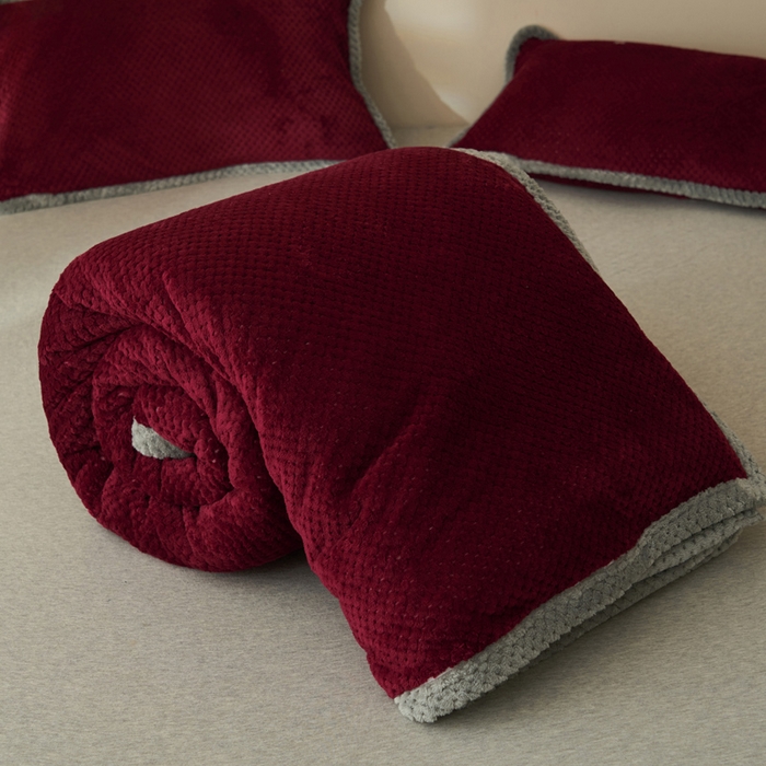 91家纺网 家纺一手货源 找家纺 早晨家纺 2025新款尚流款-提花双层毛毯【拉链款】 尚流-酒红