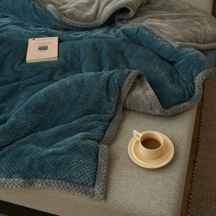 91家纺网 家纺一手货源 找家纺 早晨家纺 2025新款尚流款-提花双层毛毯【拉链款】 尚流-孔雀蓝