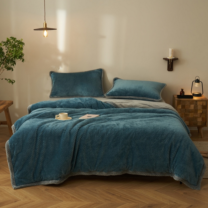 91家纺网 家纺一手货源 找家纺 早晨家纺 2025新款尚流款-提花双层毛毯【拉链款】 尚流-孔雀蓝