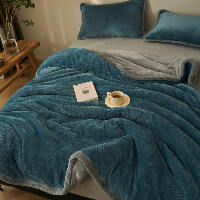 91家纺网 家纺一手货源 找家纺 早晨家纺 2025新款尚流款-提花双层毛毯【拉链款】 尚流-孔雀蓝