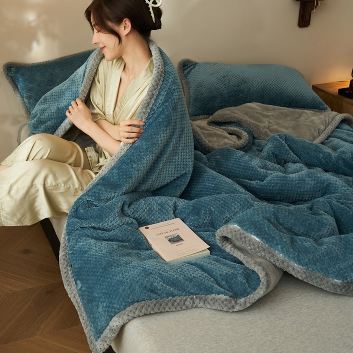 91家纺网 家纺一手货源 找家纺 早晨家纺 2025新款尚流款-提花双层毛毯【拉链款】 尚流-孔雀蓝
