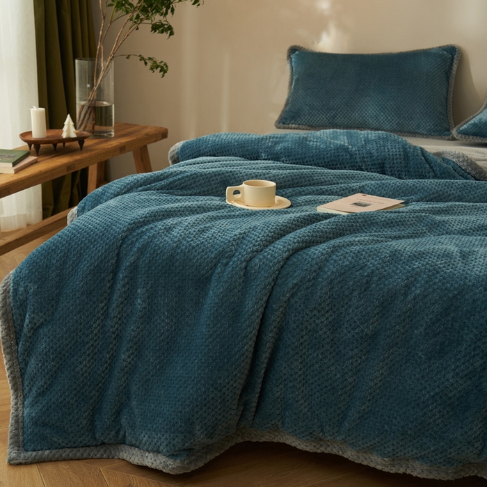 91家纺网 家纺一手货源 找家纺 早晨家纺 2025新款尚流款-提花双层毛毯【拉链款】 尚流-孔雀蓝