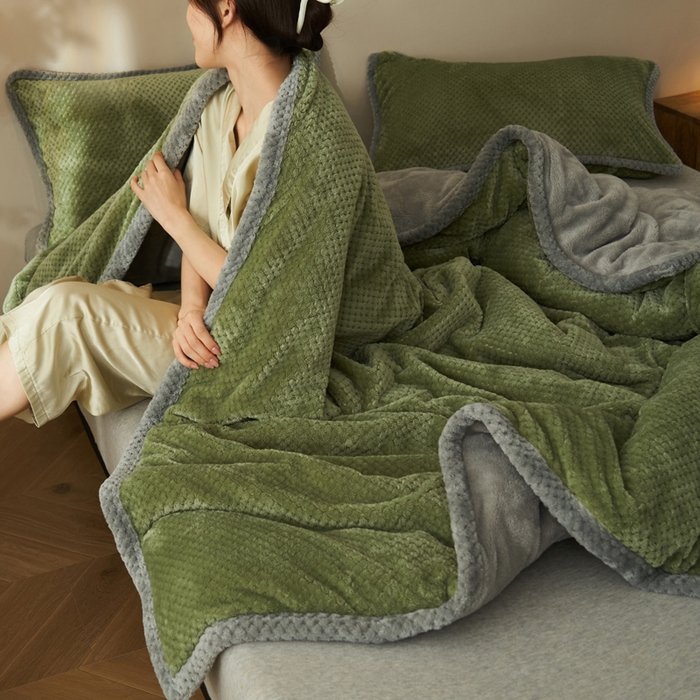91家纺网 家纺一手货源 找家纺 早晨家纺 2025新款尚流款-提花双层毛毯【拉链款】 尚流-草绿