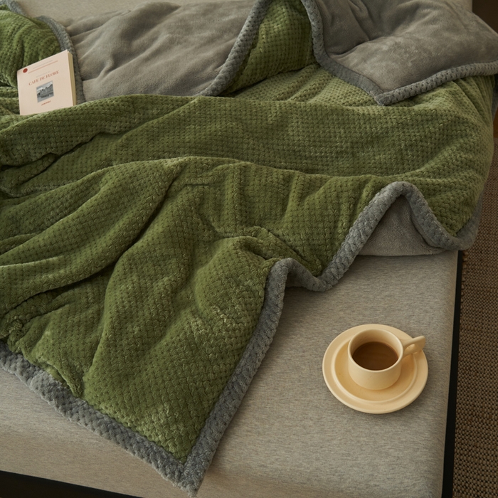 91家纺网 家纺一手货源 找家纺 早晨家纺 2025新款尚流款-提花双层毛毯【拉链款】 尚流-草绿