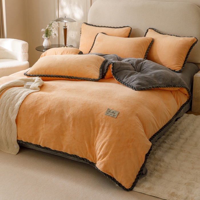 91家纺网 家纺一手货源 找家纺 早晨家纺 2025新款双拼牛奶绒-单被套 双拼橘色+浅灰