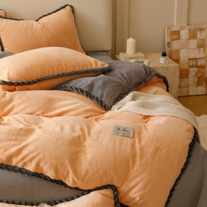 91家纺网 家纺一手货源 找家纺 早晨家纺 2025新款双拼牛奶绒-单被套 双拼橘色+浅灰