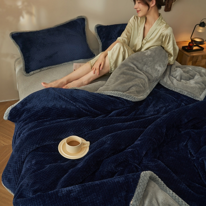91家纺网 家纺一手货源 找家纺 早晨家纺 2025新款尚流款-提花双层毛毯【拉链款】 尚流-深蓝