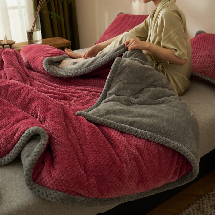 91家纺网 家纺一手货源 找家纺 早晨家纺 2025新款尚流款-提花双层毛毯【拉链款】 尚流-豆沙