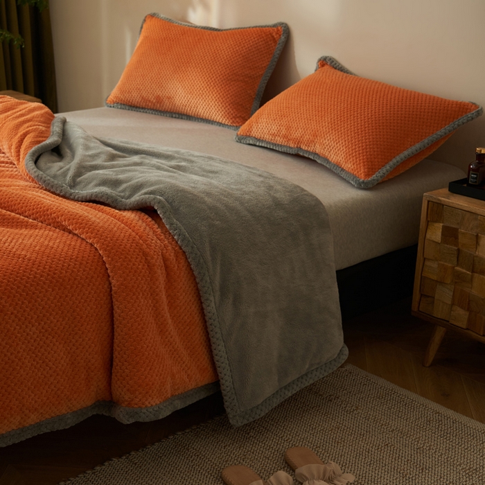 91家纺网 家纺一手货源 找家纺 早晨家纺 2025新款尚流款-提花双层毛毯【拉链款】 尚流-桔黄