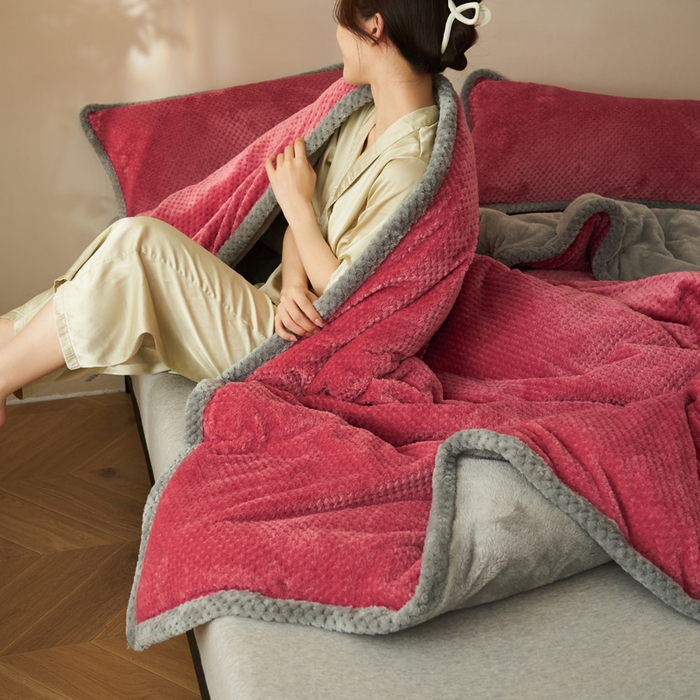 91家纺网 家纺一手货源 找家纺 早晨家纺 2025新款尚流款-提花双层毛毯【拉链款】 尚流-豆沙