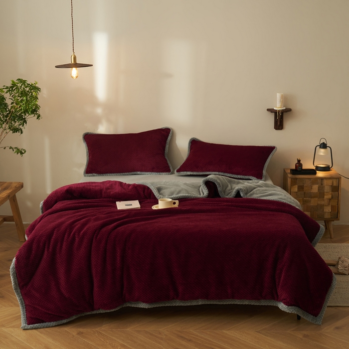 91家纺网 家纺一手货源 找家纺 早晨家纺 2025新款尚流款-提花双层毛毯【拉链款】 尚流-酒红