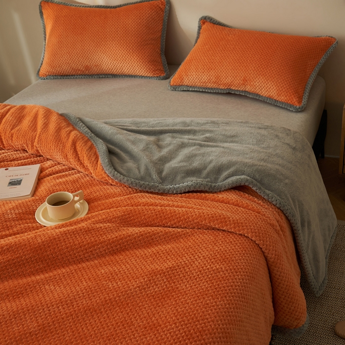 91家纺网 家纺一手货源 找家纺 早晨家纺 2025新款尚流款-提花双层毛毯【拉链款】 尚流-桔黄