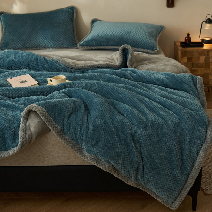91家纺网 家纺一手货源 找家纺 早晨家纺 2025新款尚流款-提花双层毛毯【拉链款】 尚流-孔雀蓝