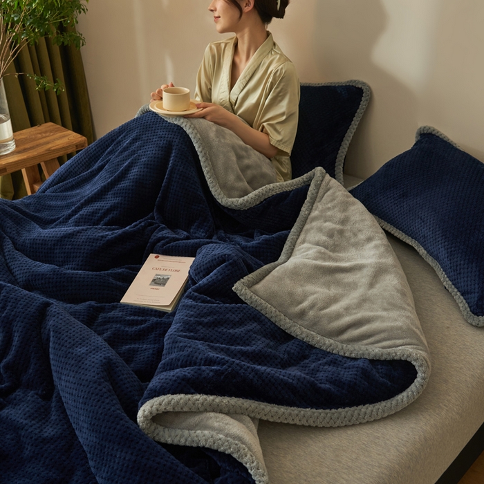 91家纺网 家纺一手货源 找家纺 早晨家纺 2025新款尚流款-提花双层毛毯【拉链款】 尚流-深蓝