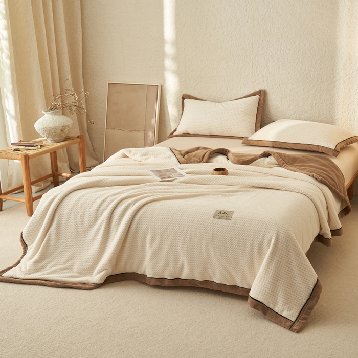 91家纺网 家纺一手货源 找家纺 （总）早晨家纺 2025新款青沐款-提花双层毛毯【拉链款】