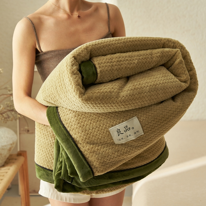 91家纺网 家纺一手货源 找家纺 （总）早晨家纺 2025新款青沐款-提花双层毛毯【拉链款】