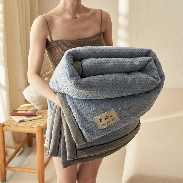 早晨家纺 2025新款青沐款-提花双层毛毯【拉链款】 青沐-宾利蓝