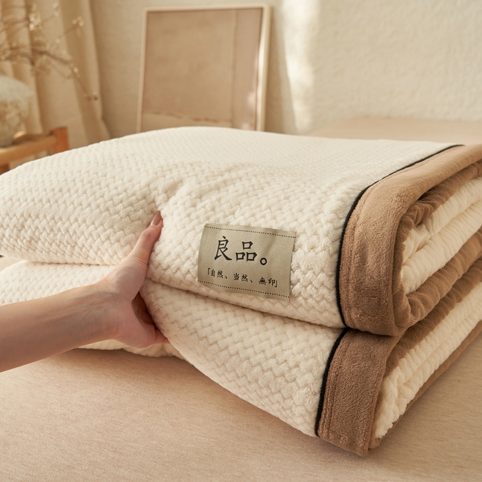 91家纺网 家纺一手货源 找家纺 早晨家纺 2025新款青沐款-提花双层毛毯【拉链款】 青沐-奶昔白