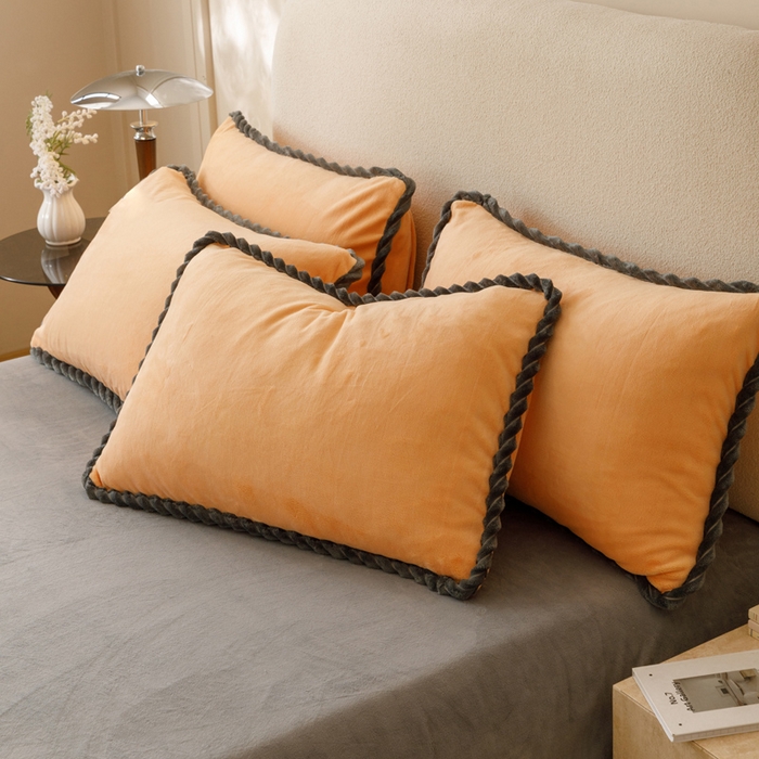 91家纺网 家纺一手货源 找家纺 早晨家纺 2025新款纯色双拼牛奶绒-可拆卸冬被 双拼橘色+浅灰