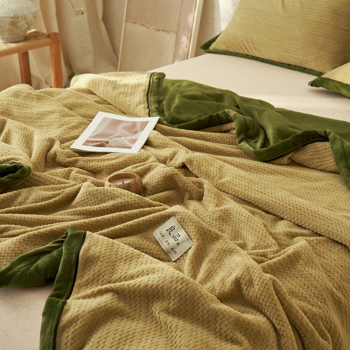 91家纺网 家纺一手货源 找家纺 早晨家纺 2025新款青沐款-提花双层毛毯【拉链款】 青沐-浅水绿