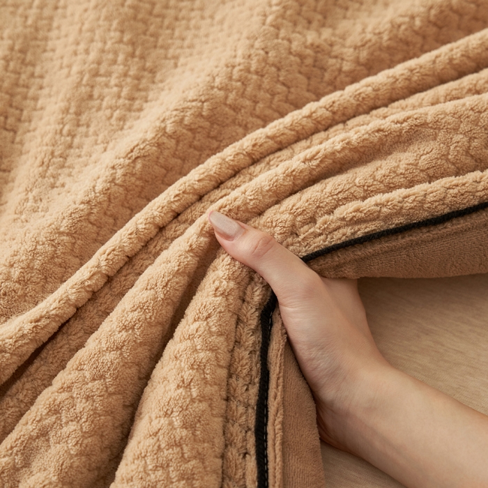 91家纺网 家纺一手货源 找家纺 早晨家纺 2025新款青沐款-提花双层毛毯【拉链款】 青沐-米驼