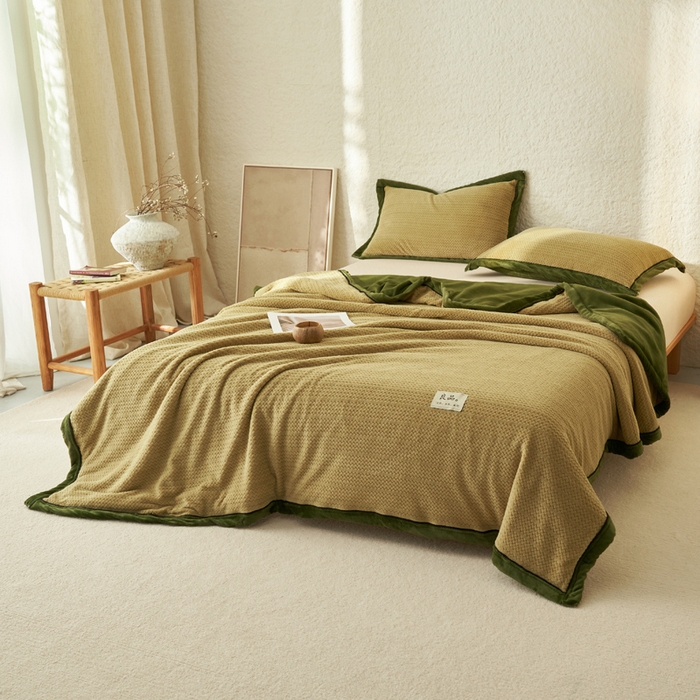 91家纺网 家纺一手货源 找家纺 早晨家纺 2025新款青沐款-提花双层毛毯【拉链款】 青沐-浅水绿