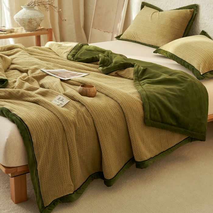 91家纺网 家纺一手货源 找家纺 早晨家纺 2025新款青沐款-提花双层毛毯【拉链款】 青沐-浅水绿