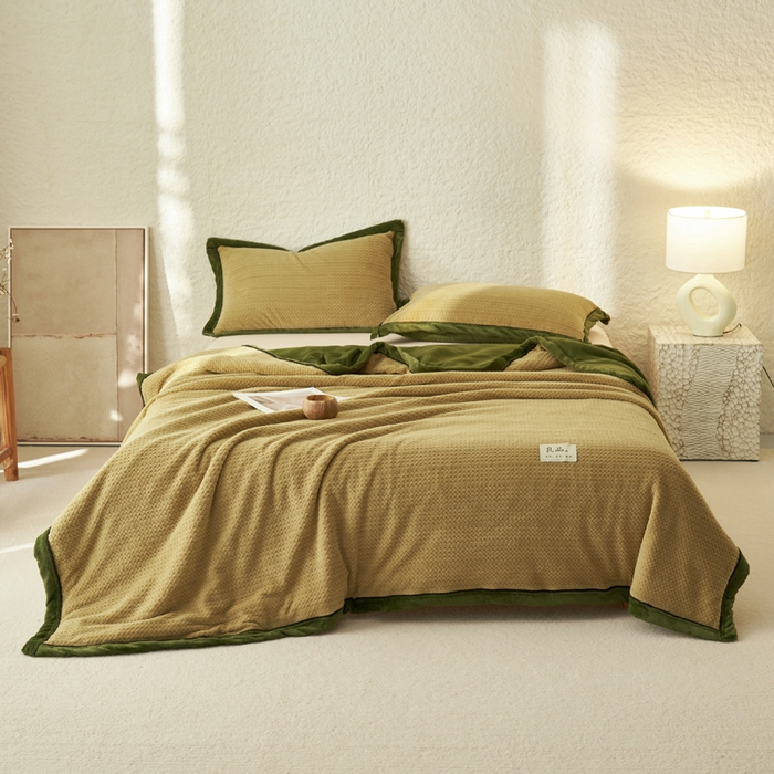 91家纺网 家纺一手货源 找家纺 早晨家纺 2025新款青沐款-提花双层毛毯【拉链款】 青沐-浅水绿