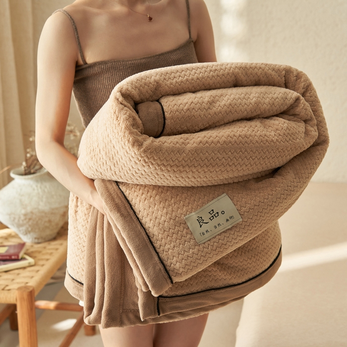 早晨家纺 2025新款青沐款-提花双层毛毯【拉链款】 青沐-米驼