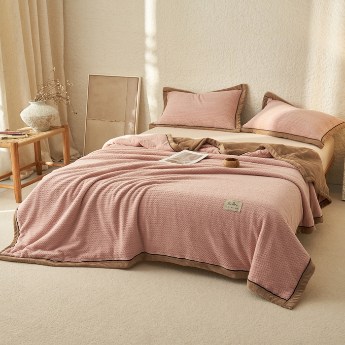 91家纺网 家纺一手货源 找家纺 早晨家纺 2025新款青沐款-提花双层毛毯【拉链款】 青沐-豆沙