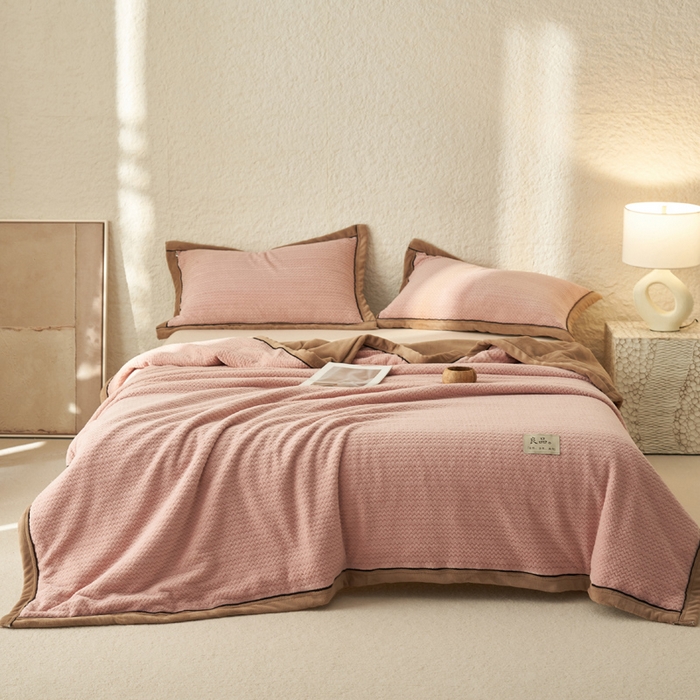 91家纺网 家纺一手货源 找家纺 早晨家纺 2025新款青沐款-提花双层毛毯【拉链款】 青沐-豆沙