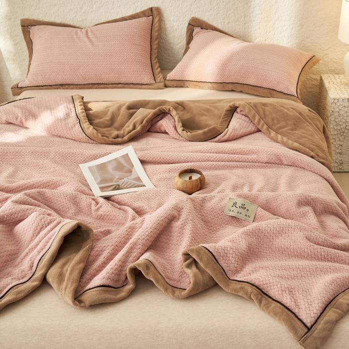 91家纺网 家纺一手货源 找家纺 早晨家纺 2025新款青沐款-提花双层毛毯【拉链款】 青沐-豆沙