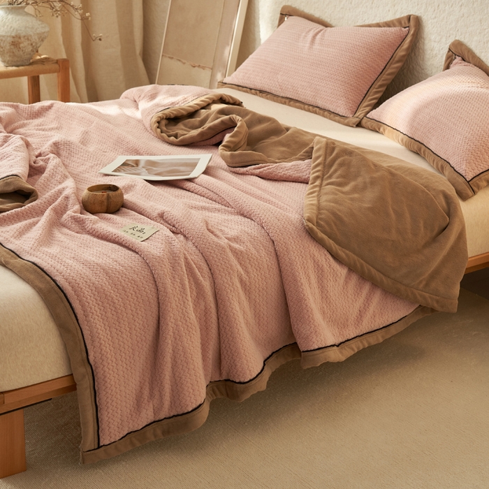 91家纺网 家纺一手货源 找家纺 早晨家纺 2025新款青沐款-提花双层毛毯【拉链款】 青沐-豆沙