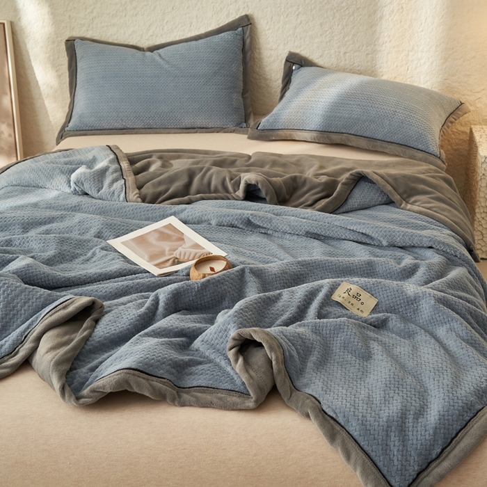 91家纺网 家纺一手货源 找家纺 早晨家纺 2025新款青沐款-提花双层毛毯【拉链款】 青沐-宾利蓝