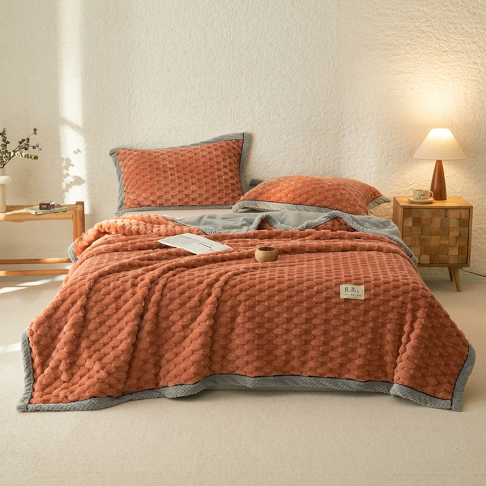 91家纺网 家纺一手货源 找家纺 早晨家纺 2025新款金贵款-提花双层毛毯【拉链款】 金贵-焦糖