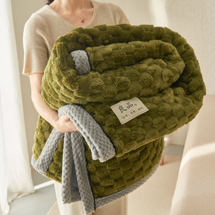 早晨家纺 2025新款金贵款-提花双层毛毯【拉链款】 金贵-橄榄绿