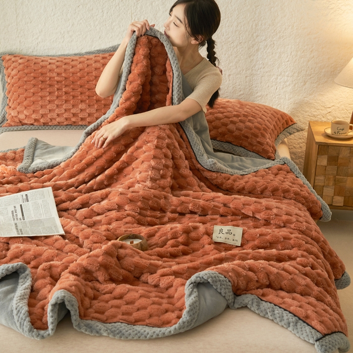 91家纺网 家纺一手货源 找家纺 早晨家纺 2025新款金贵款-提花双层毛毯【拉链款】 金贵-焦糖