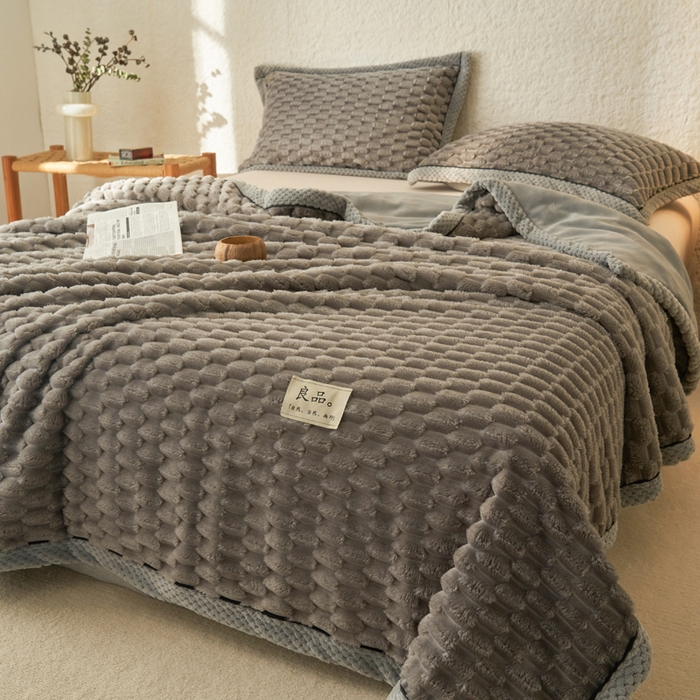 91家纺网 家纺一手货源 找家纺 早晨家纺 2025新款金贵款-提花双层毛毯【拉链款】 金贵-浅灰