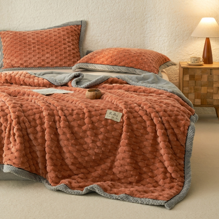 91家纺网 家纺一手货源 找家纺 早晨家纺 2025新款金贵款-提花双层毛毯【拉链款】 金贵-焦糖