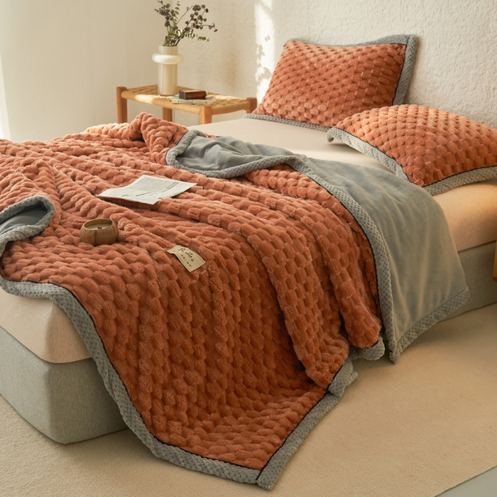 91家纺网 家纺一手货源 找家纺 早晨家纺 2025新款金贵款-提花双层毛毯【拉链款】 金贵-焦糖