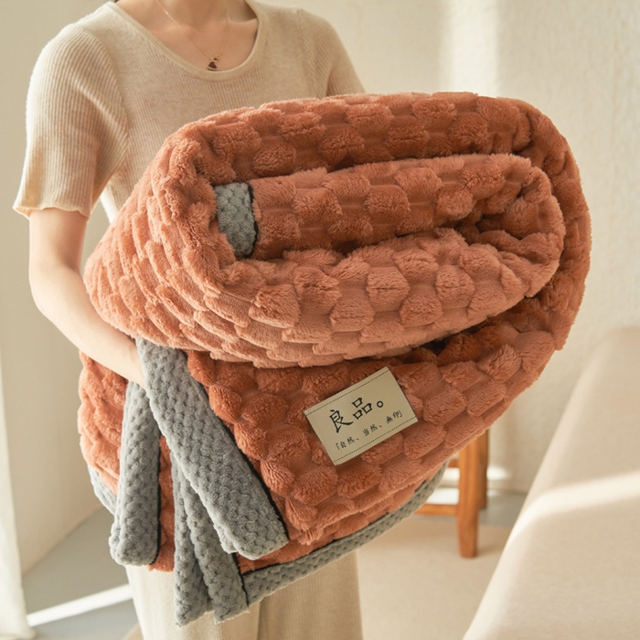 91家纺网 家纺一手货源 找家纺 早晨家纺 2025新款金贵款-提花双层毛毯【拉链款】 金贵-焦糖