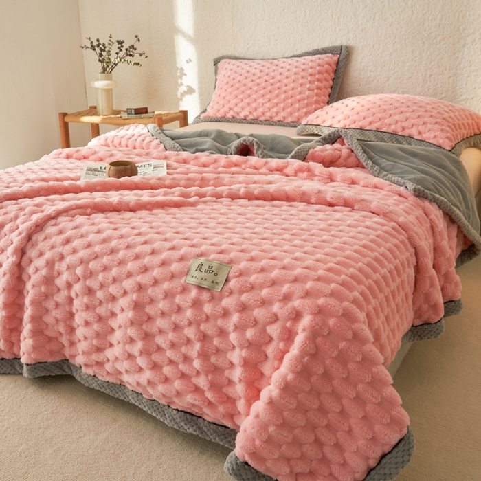 91家纺网 家纺一手货源 找家纺 早晨家纺 2025新款金贵款-提花双层毛毯【拉链款】 金贵-玉粉