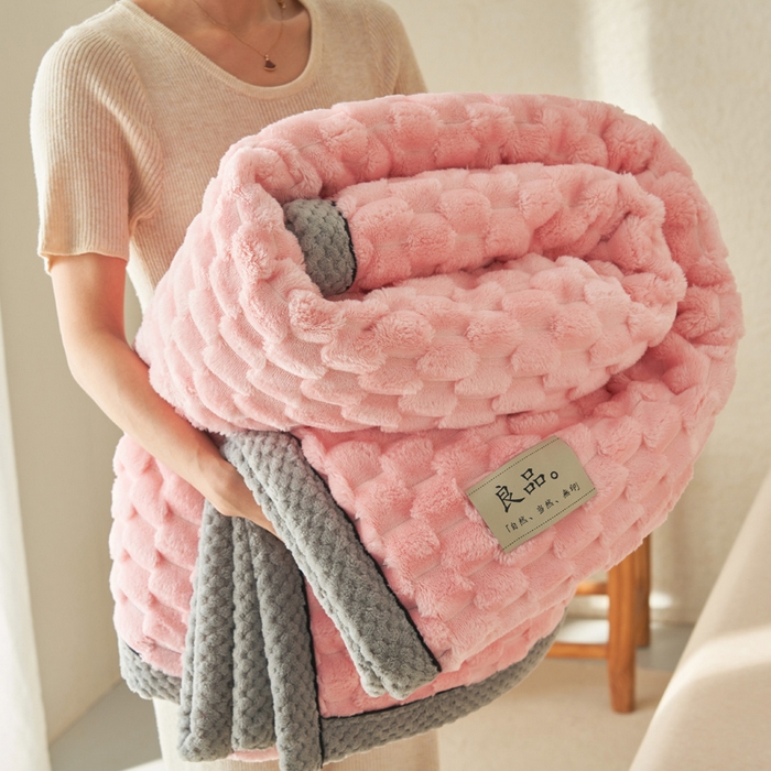 早晨家纺 2025新款金贵款-提花双层毛毯【拉链款】 金贵-玉粉