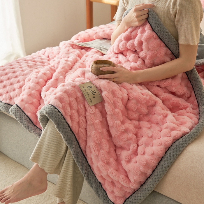 91家纺网 家纺一手货源 找家纺 早晨家纺 2025新款金贵款-提花双层毛毯【拉链款】 金贵-玉粉