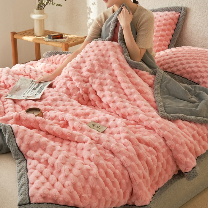 91家纺网 家纺一手货源 找家纺 早晨家纺 2025新款金贵款-提花双层毛毯【拉链款】 金贵-玉粉