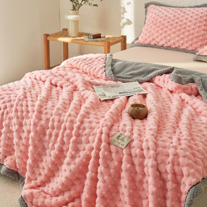 91家纺网 家纺一手货源 找家纺 早晨家纺 2025新款金贵款-提花双层毛毯【拉链款】 金贵-玉粉