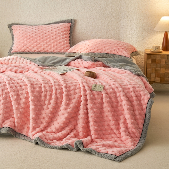 91家纺网 家纺一手货源 找家纺 早晨家纺 2025新款金贵款-提花双层毛毯【拉链款】 金贵-玉粉